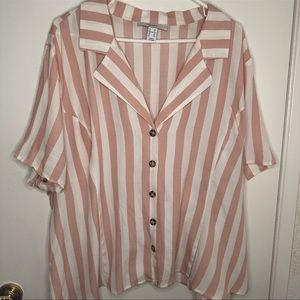 Forever 21 plus pink and white striped button blouse
